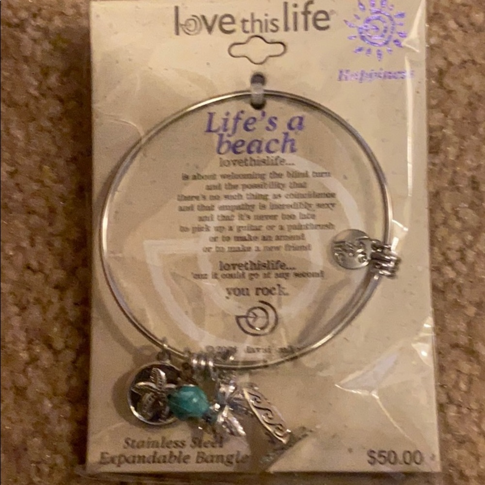 Stainless steel expandable bangle bracelet beach theme